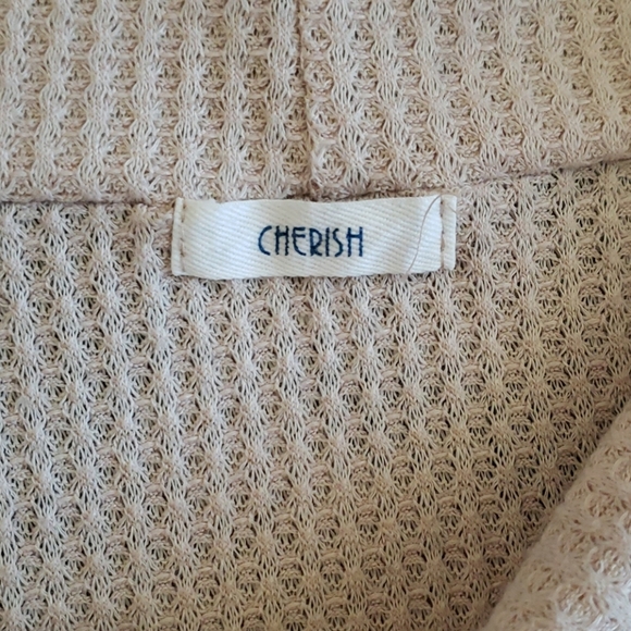 Cherish Waffle Knit Off the Shoulder Top EUC Large neutral cream ivory tan - Picture 2 of 8